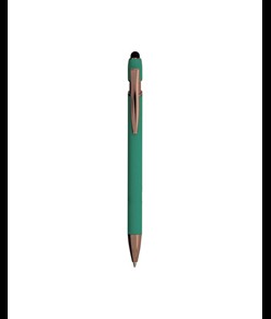 Penna a scatto in alluminio gommato con gommino per touch screen