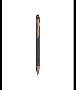 Penna a scatto in alluminio gommato con gommino per touch screen