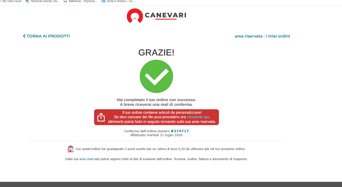 Conferma dell'ordine generato dal preventivo